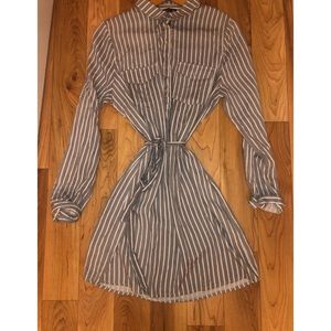 Long Sleeved Grey and White Striped Dress